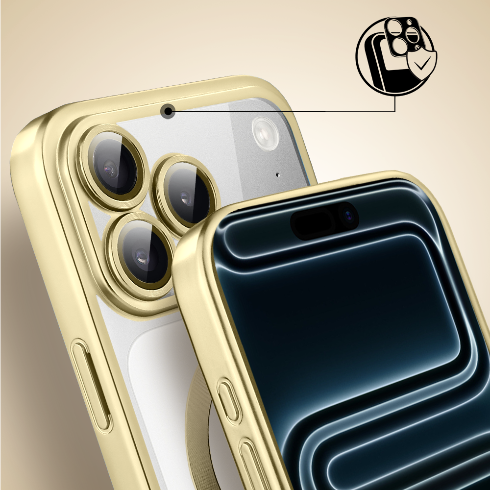 Etui do iPhone 17 Pro MagSafe Luxury Protect przeźroczyste, z osłoną aparatu, Titanium Finish, złote 5