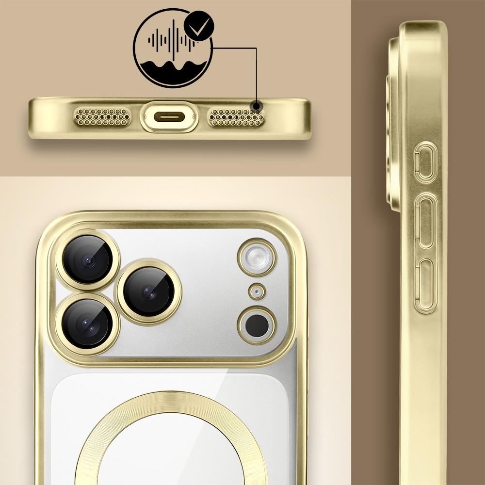 Etui do iPhone 17 Pro MagSafe Luxury Protect przeźroczyste, z osłoną aparatu, Titanium Finish, złote 6
