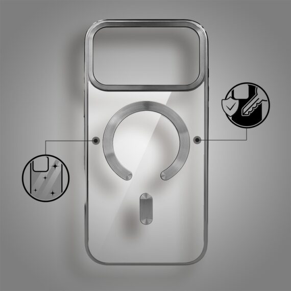 Etui do iPhone 17 Pro, MagSafe Luxury, przeźroczyste, tytanowe Obszar kompozycji 2