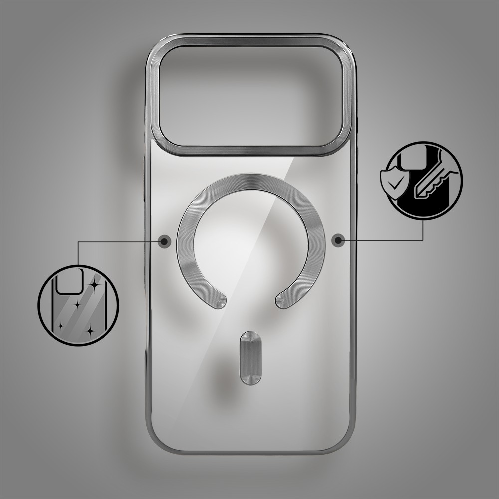 Etui do iPhone 17 Pro, MagSafe Luxury, przeźroczyste, tytanowe Obszar kompozycji 2