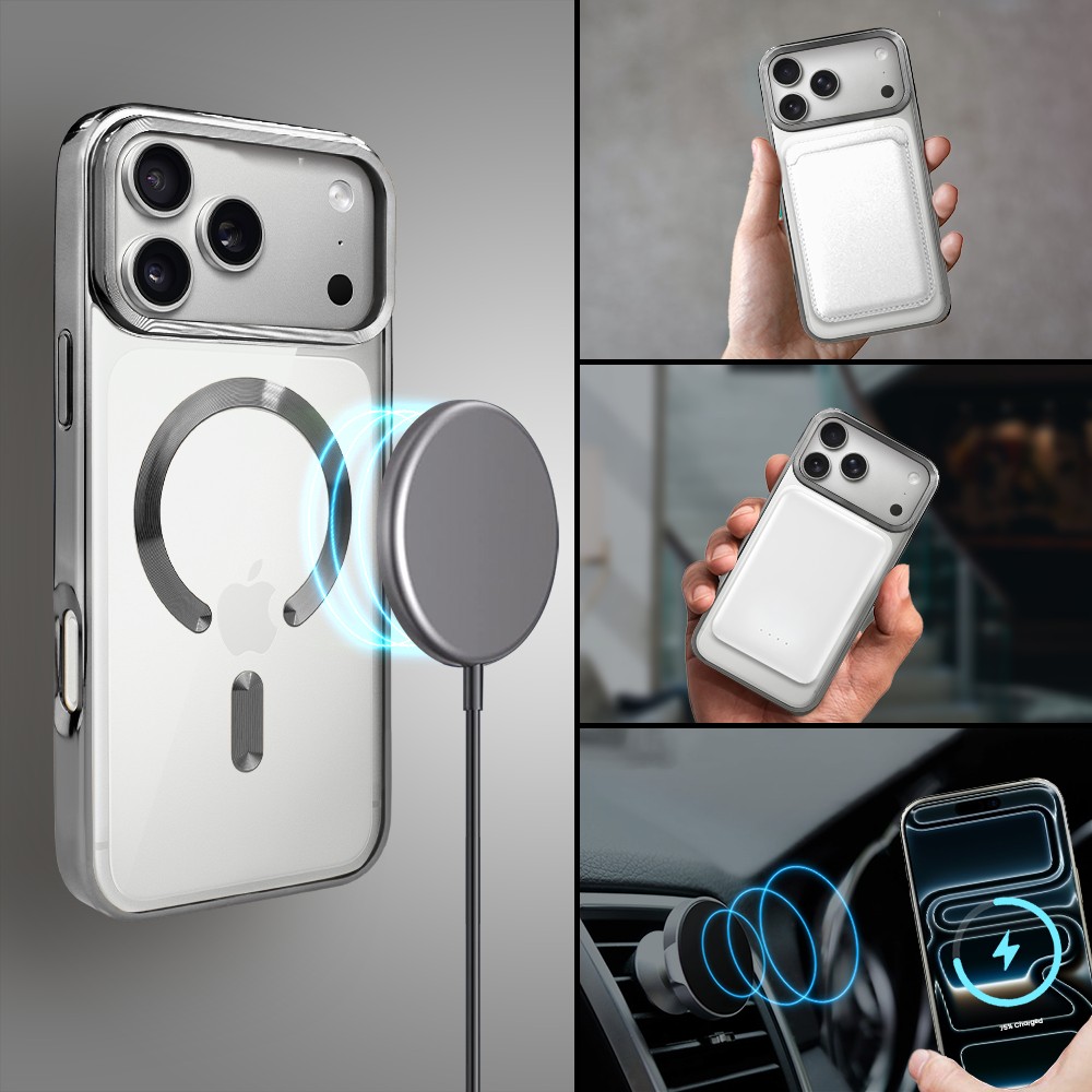 Etui do iPhone 17 Pro, MagSafe Luxury, przeźroczyste, tytanowe Obszar kompozycji 3