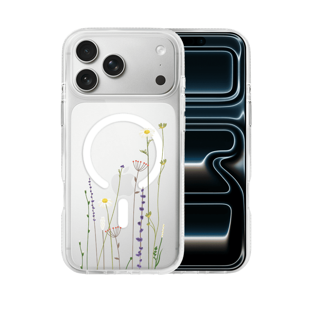 Etui do iPhone 17 Pro, MagSafe wiosenne kwiaty, przeźroczyste