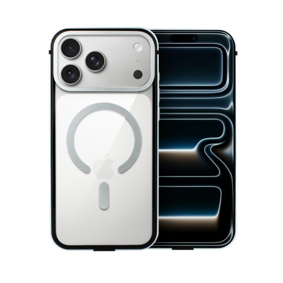 Etui do iPhone 17 Pro Max IBIZU Elite Skin z MagSafe, krystalicznie czyste z metalową ramką, srebrneArtboard 1