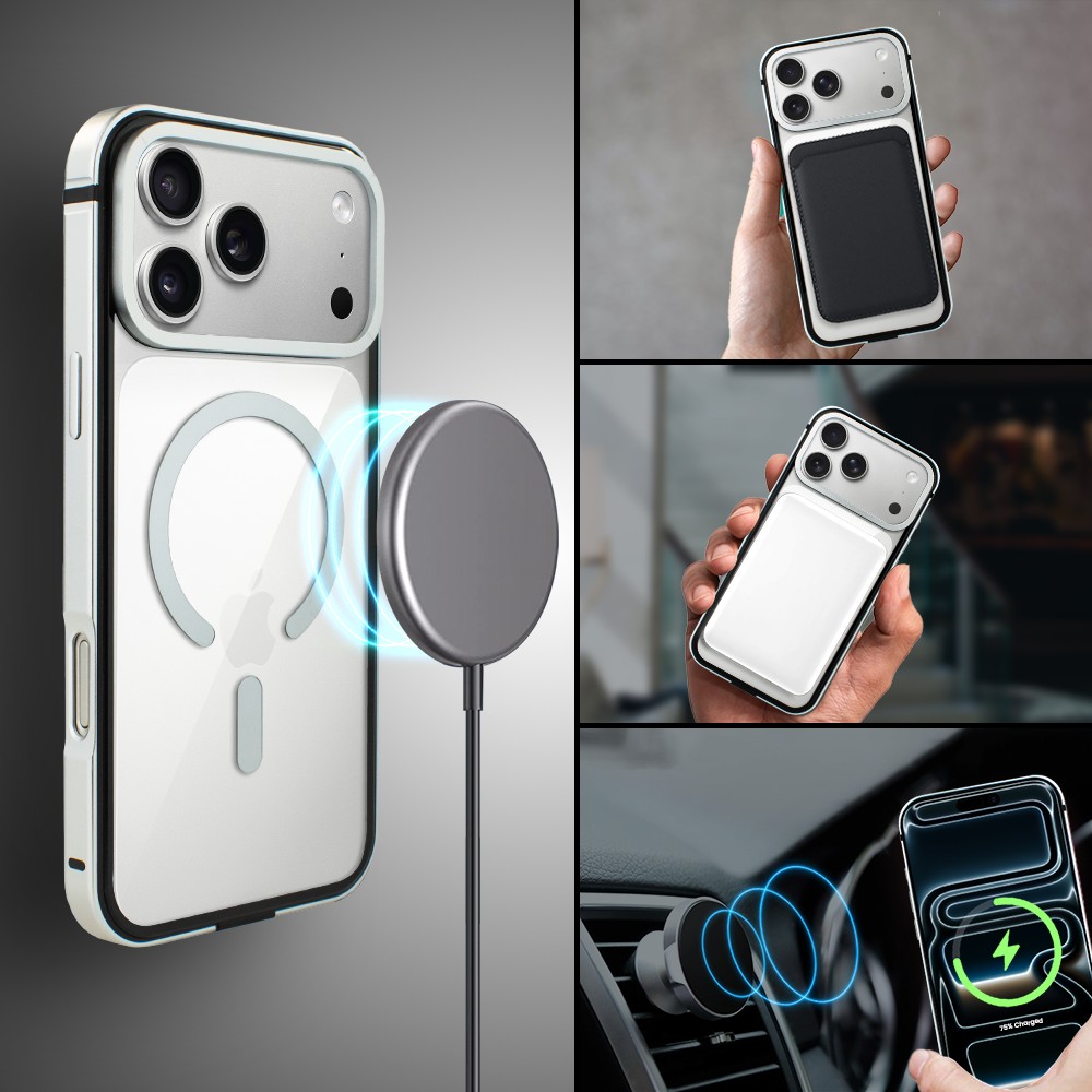 Etui do iPhone 17 Pro Max IBIZU Elite Skin z MagSafe, krystalicznie czyste z metalową ramką, srebrneObszar kompozycji 3