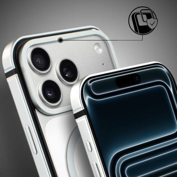 Etui do iPhone 17 Pro Max IBIZU Elite Skin z MagSafe, krystalicznie czyste z metalową ramką, srebrneObszar kompozycji 5