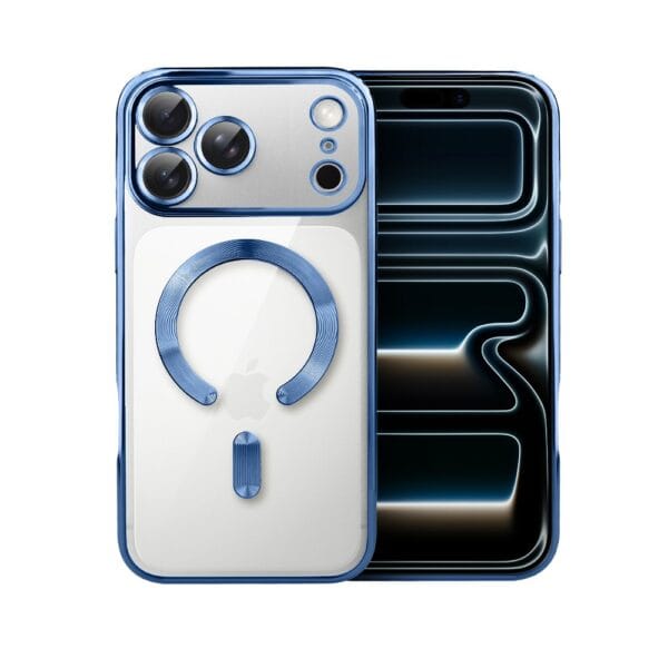 Etui do iPhone 17 Pro MagSafe Luxury Protect przeźroczyste, hybrydowa ochrona kamery, niebieskie