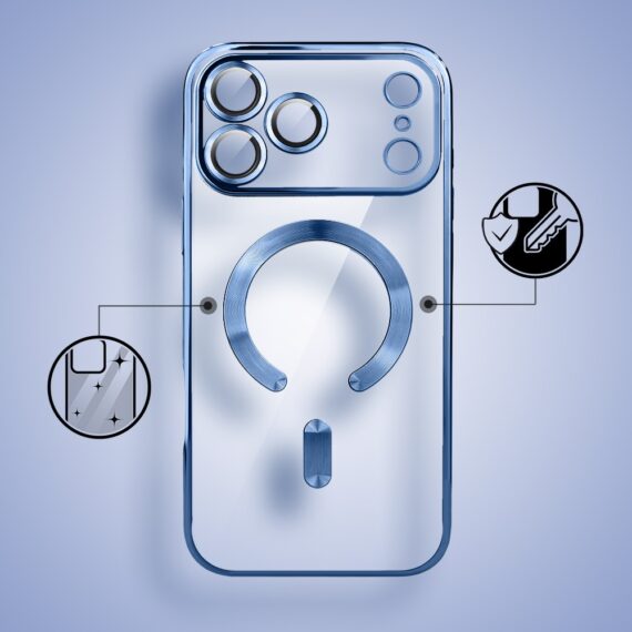 Etui do iPhone 17 Pro Max MagSafe Luxury Protect przeźroczyste, hybrydowa ochrona kamery, niebieskie 2 2