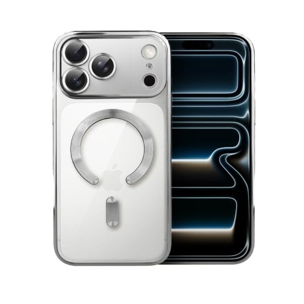 Etui do iPhone 17 Pro MagSafe Luxury Protect przeźroczyste, hybrydowa ochrona kamery, srebrne