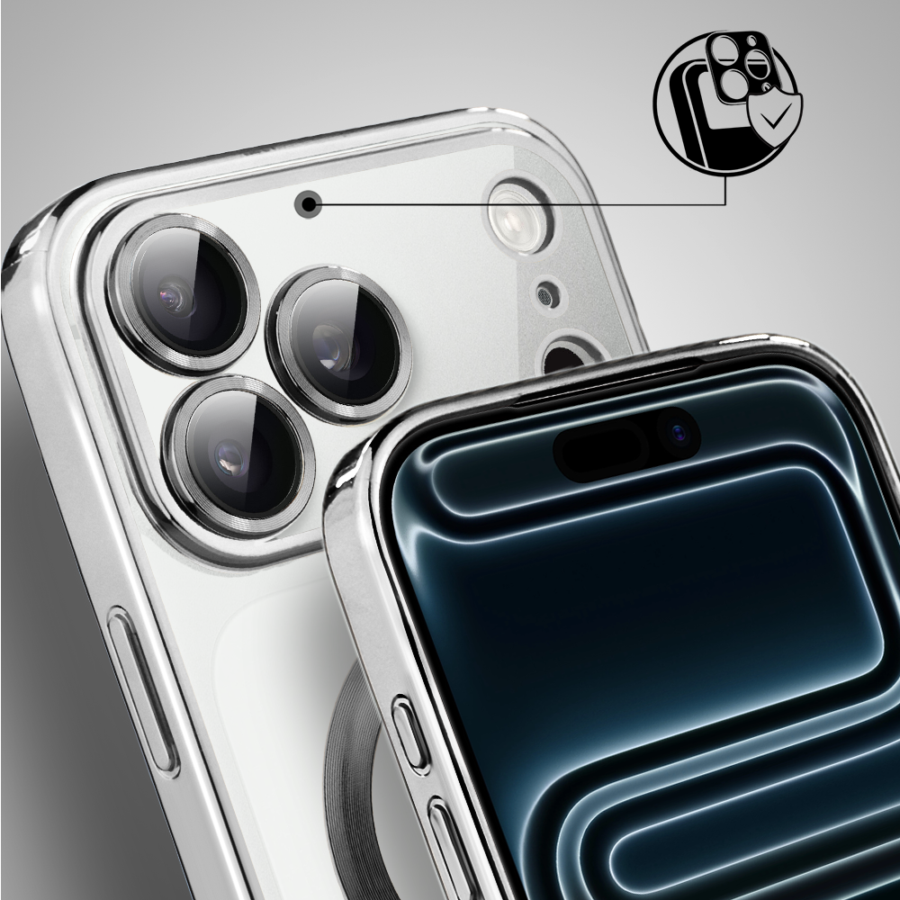 Etui do iPhone 17 Pro Max MagSafe Luxury Protect przeźroczyste, hybrydowa ochrona kamery, srebrneObszar kompozycji 5