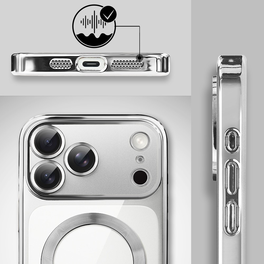 Etui do iPhone 17 Pro Max MagSafe Luxury Protect przeźroczyste, hybrydowa ochrona kamery, srebrneObszar kompozycji 6