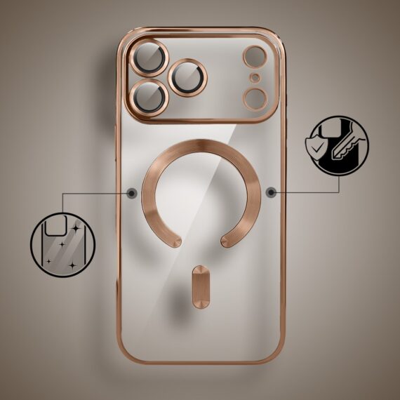 Etui do iPhone 17 Pro Max MagSafe Luxury Protect przeźroczyste, hybrydowa ochrona kamery, tytan pustynny 2