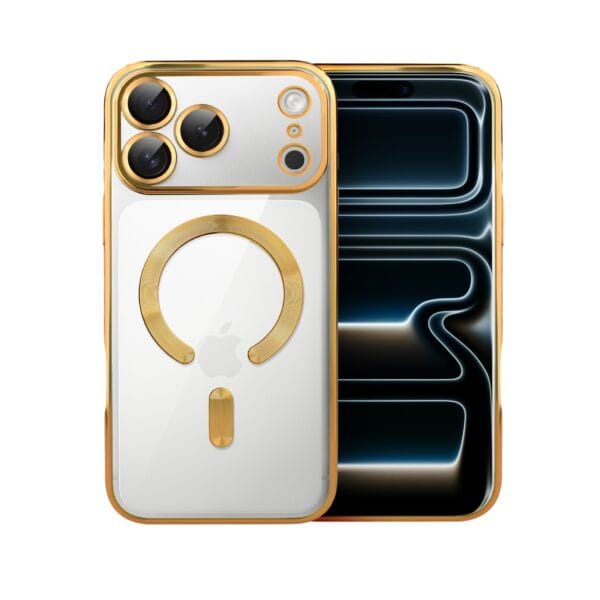 Etui do iPhone 17 Pro MagSafe Luxury Protect przeźroczyste, hybrydowa ochrona kamery, złote