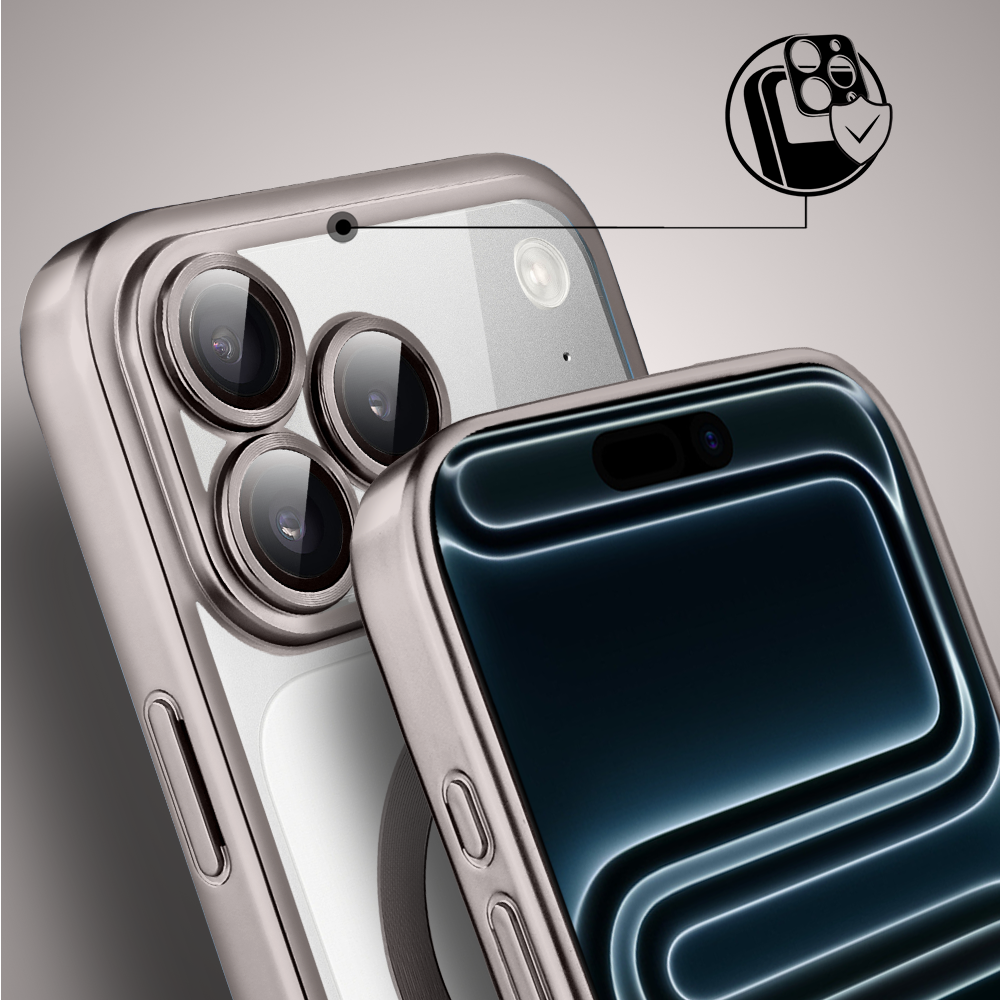 Etui do iPhone 17 Pro Max MagSafe Luxury Protect przeźroczyste, z osłoną aparatu, Titanium Finish, naturalnie tytanowe 5