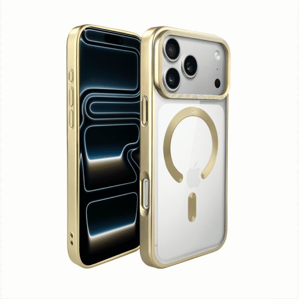 Etui do iPhone 17 Pro MagSafe Luxury Titanium Finish, przeźroczyste, złote