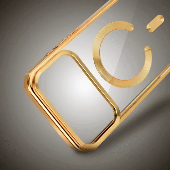 Etui do iPhone 17 Pro Max, MagSafe Luxury, przeźroczyste, złote (1)