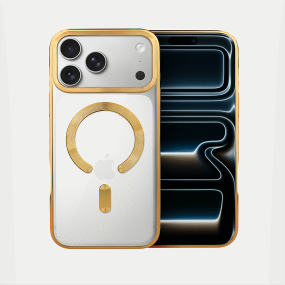 Etui do iPhone 17 Pro Max, MagSafe Luxury, przeźroczyste, złote (2)