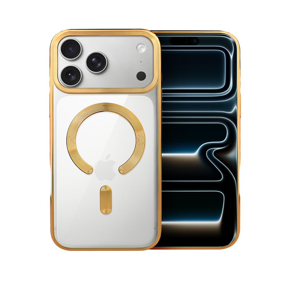 Etui do iPhone 17 Pro Max, MagSafe Luxury, przeźroczyste, złote (2)