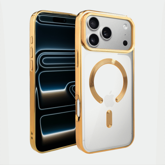 Etui do iPhone 17 Pro Max, MagSafe Luxury, przeźroczyste, złote (3)