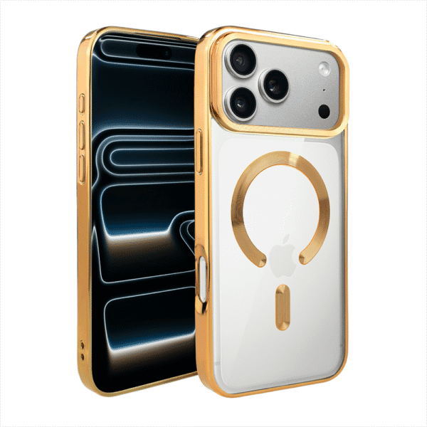 Etui do iPhone 17 Pro, MagSafe Luxury, przeźroczyste, złote