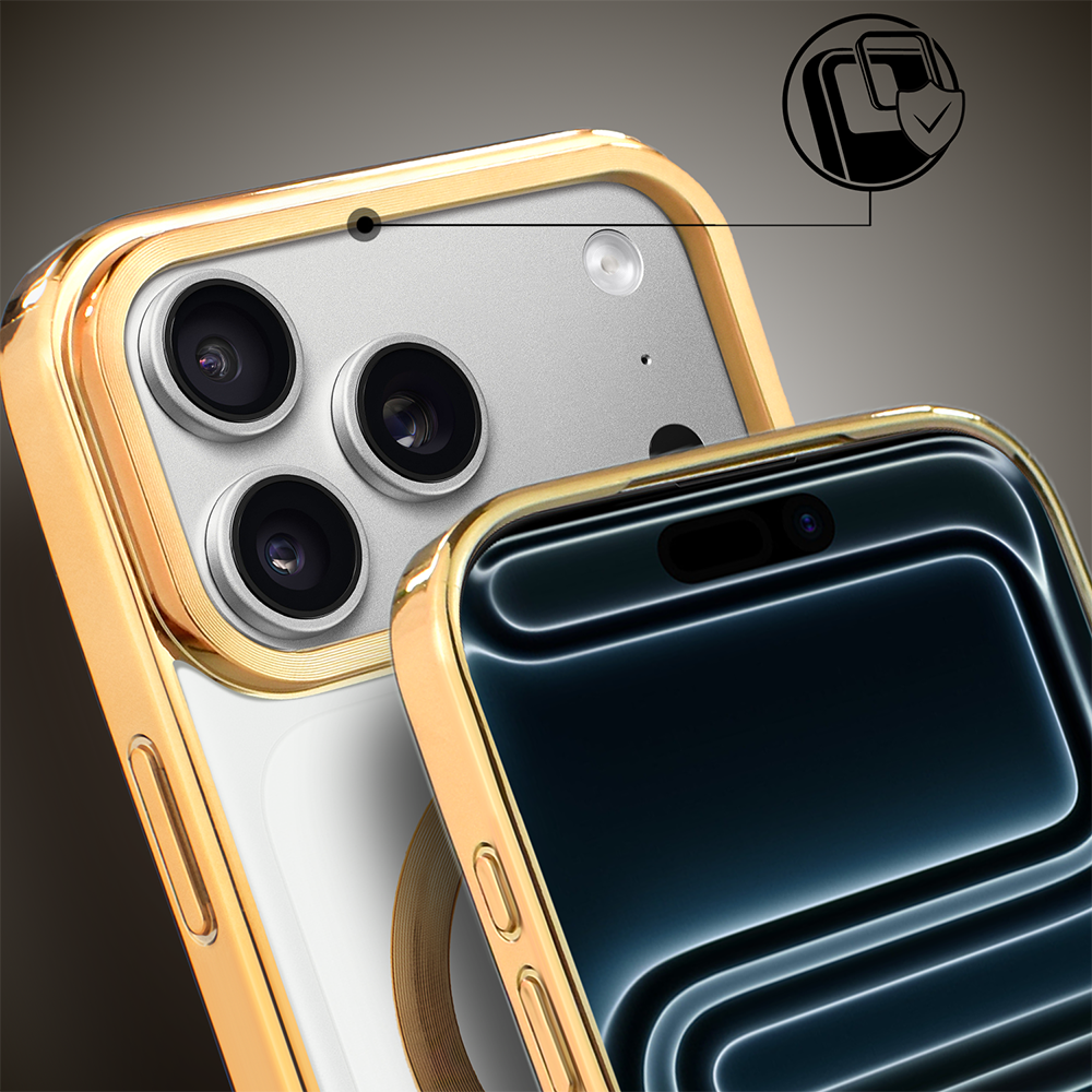 Etui do iPhone 17 Pro Max, MagSafe Luxury, przeźroczyste, złote (7)