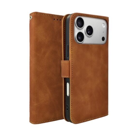 Etui do iPhone 17 Pro Max książkowe Velvet Touch, aksamitne, portfelowe z zamknięciem, brązowe Obszar kompozycji 1