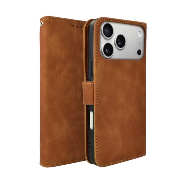 Etui do iPhone 17 Pro książkowe Velvet Touch, aksamitne, typu książka, z klapką, zamykane, brązowe