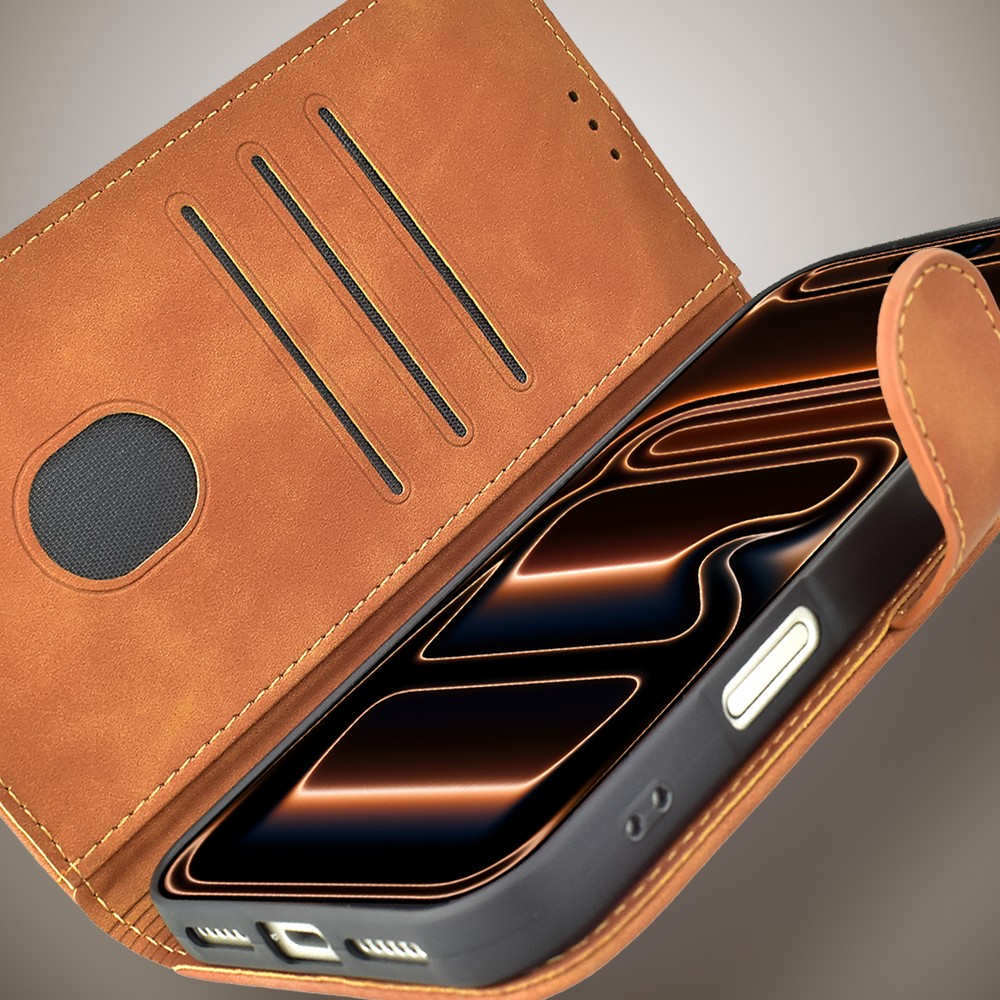 Etui do iPhone 17 Pro Max książkowe Velvet Touch, aksamitne, portfelowe z zamknięciem, brązowe Obszar kompozycji 3