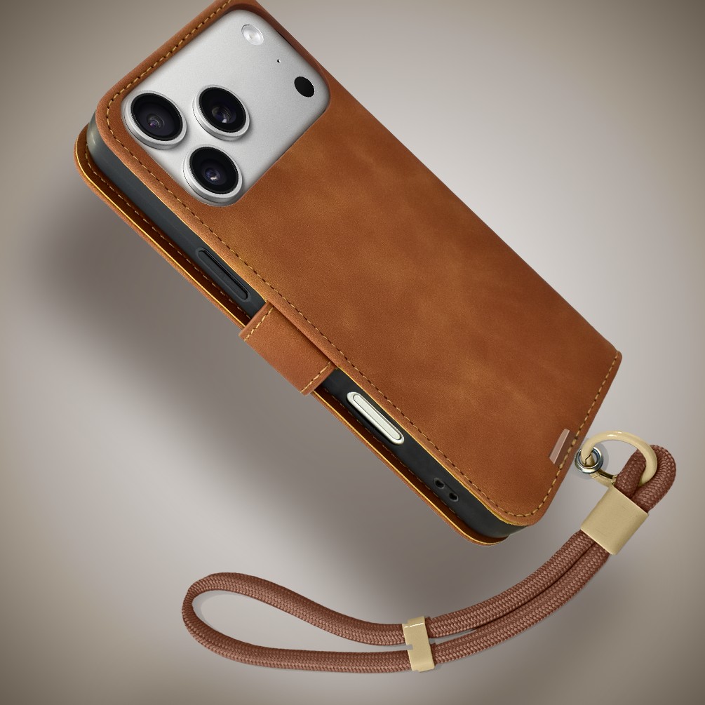Etui do iPhone 17 Pro Max książkowe Velvet Touch, aksamitne, portfelowe z zamknięciem, brązowe Obszar kompozycji 4