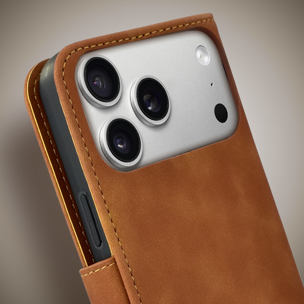 Etui do iPhone 17 Pro Max książkowe Velvet Touch, aksamitne, portfelowe z zamknięciem, brązowe Obszar kompozycji 5