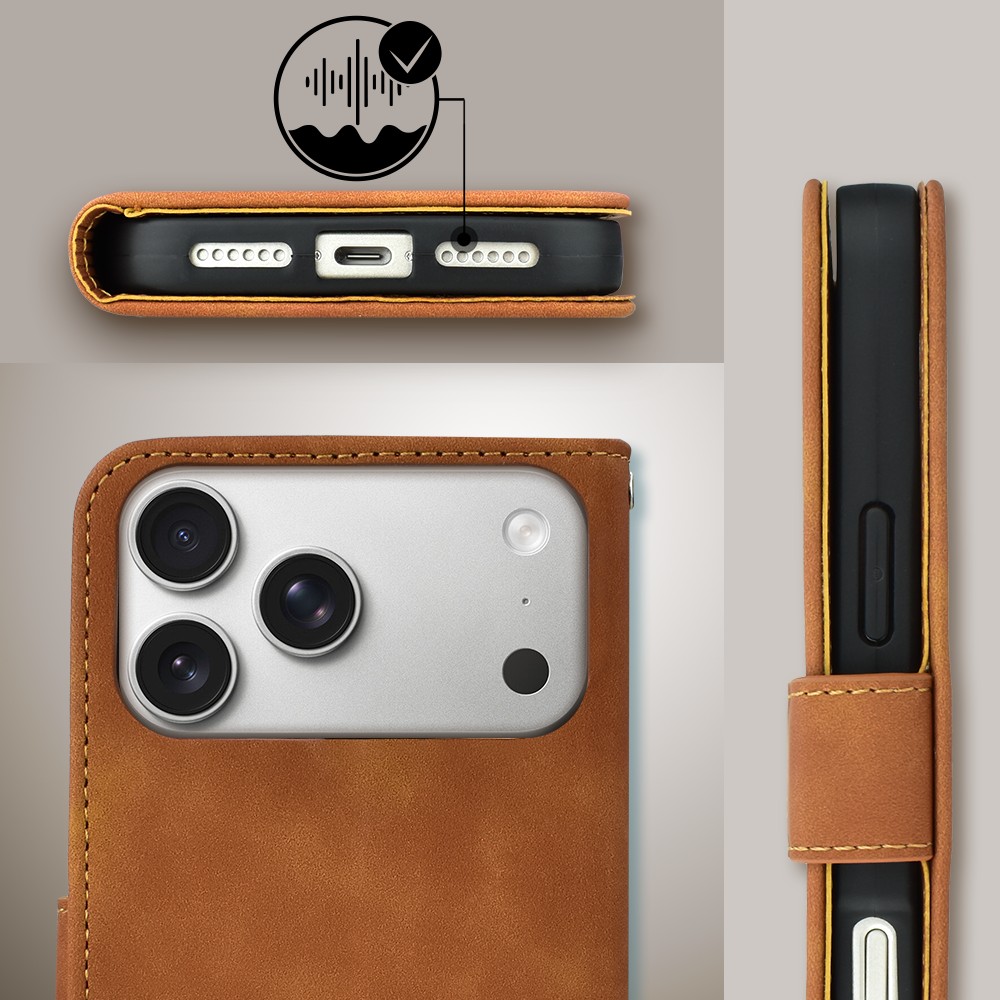 Etui do iPhone 17 Pro Max książkowe Velvet Touch, aksamitne, portfelowe z zamknięciem, brązowe Obszar kompozycji 6