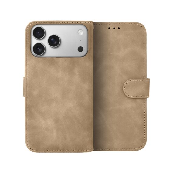 Etui do iPhone 17 Pro książkowe Velvet Touch, aksamitne, portfelowe z zamknięciem, beżoweArtboard 1