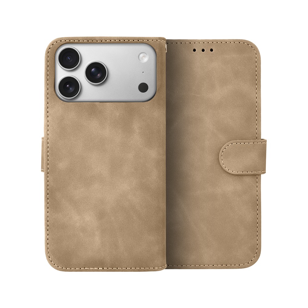 Etui do iPhone 17 Pro książkowe Velvet Touch, aksamitne, portfelowe z zamknięciem, beżoweArtboard 1