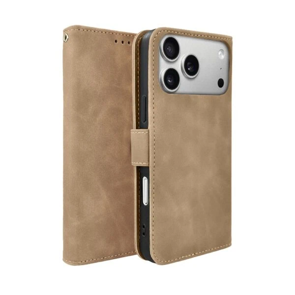 Etui do iPhone 17 Pro książkowe Velvet Touch, aksamitne, typu książka, z klapką, zamykane, beżowe