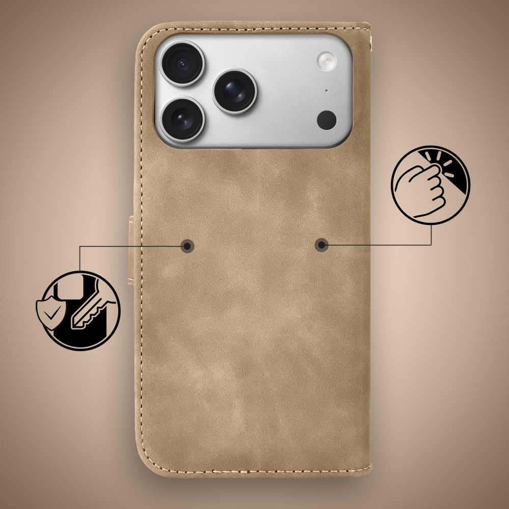 Etui do iPhone 17 Pro książkowe Velvet Touch, aksamitne, portfelowe z zamknięciem, beżoweObszar kompozycji 2