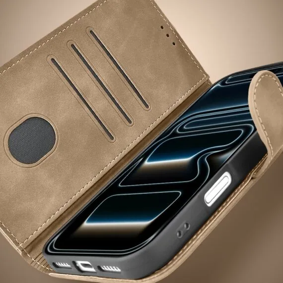 Etui do iPhone 17 Pro książkowe Velvet Touch, aksamitne, portfelowe z zamknięciem, beżoweObszar kompozycji 3