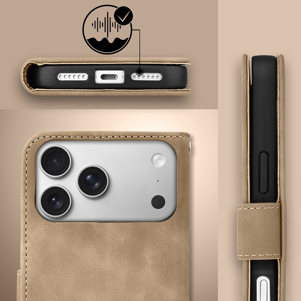 Etui do iPhone 17 Pro książkowe Velvet Touch, aksamitne, portfelowe z zamknięciem, beżoweObszar kompozycji 6