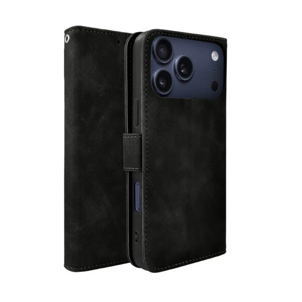 Etui do iPhone 17 Pro książkowe Velvet Touch, aksamitne, typu książka, z klapką, zamykane, czarne