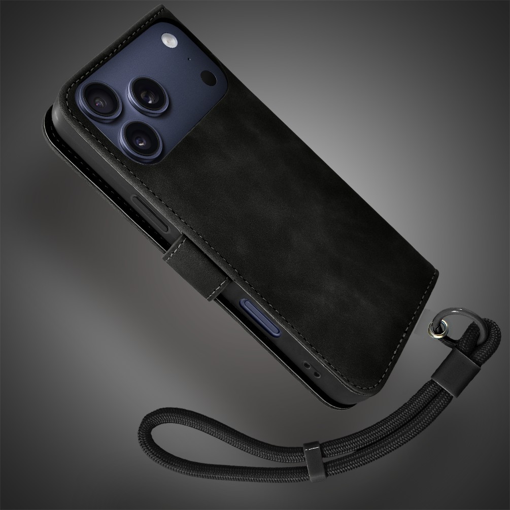 Etui do iPhone 17 Pro książkowe Velvet Touch, aksamitne, portfelowe z zamknięciem, czarne Obszar kompozycji 4