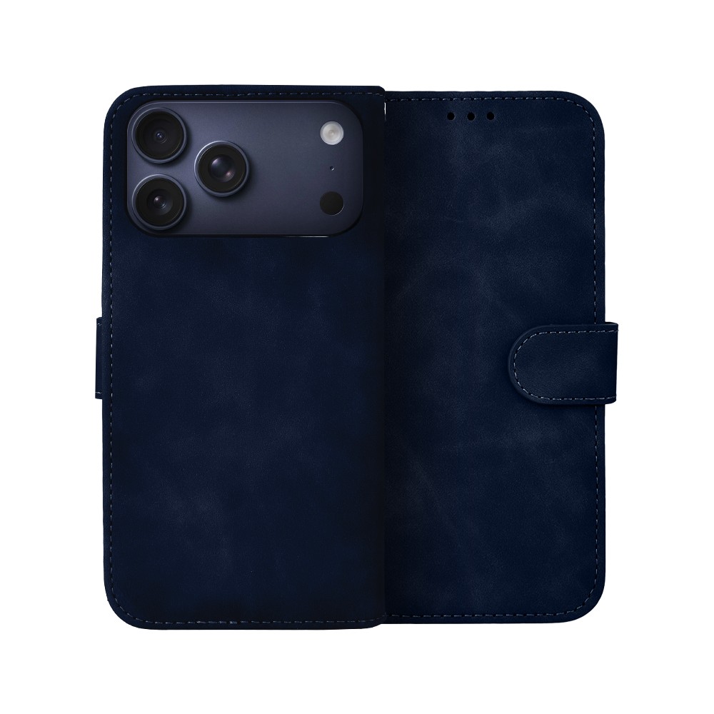 Etui do iPhone 17 Pro książkowe Velvet Touch, aksamitne, portfelowe z zamknięciem, granatoweArtboard 1