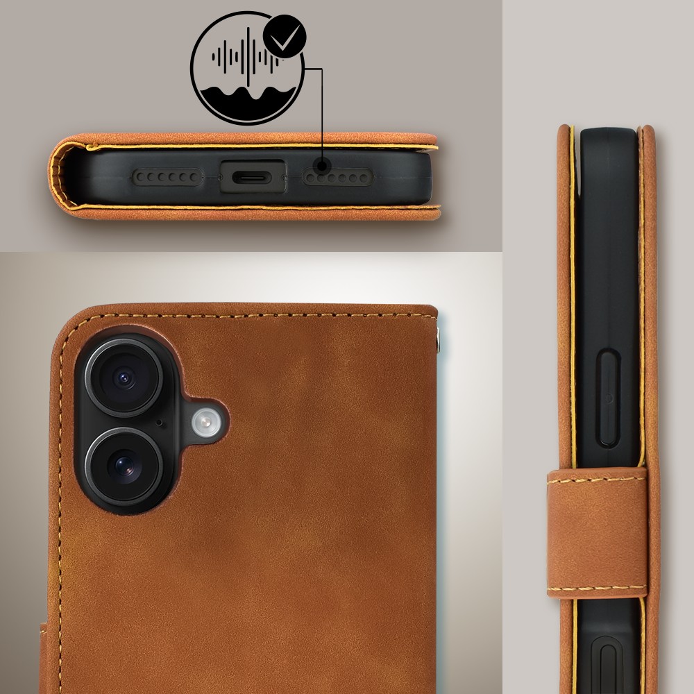 Etui do iPhone 17 książkowe Velvet Touch, aksamitne, portfelowe z zamknięciem, brązowe (8)