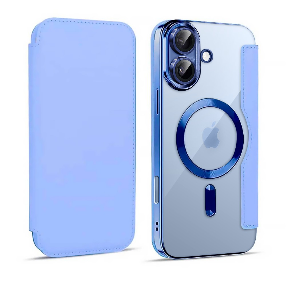 Etui do iPhone 17 typu książka Book Magsafe Lens Protect, z klapką, błękitne (2)