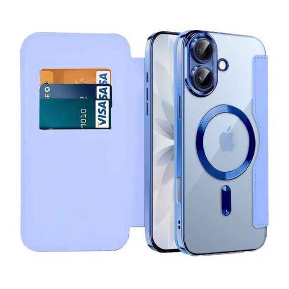 Etui do iPhone 17 typu książka Book Magsafe Lens Protect, z klapką, błękitne (3)
