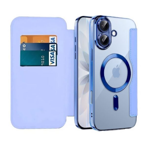 Etui do iPhone 17 typu książka Book Magsafe Lens Protect, z klapką, błękitne
