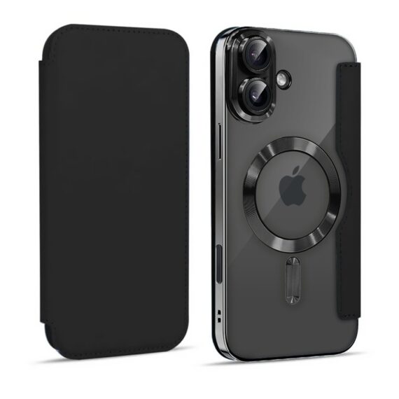 Etui do iPhone 17 typu książka Book Magsafe Lens Protect, z klapką, czarne (2)