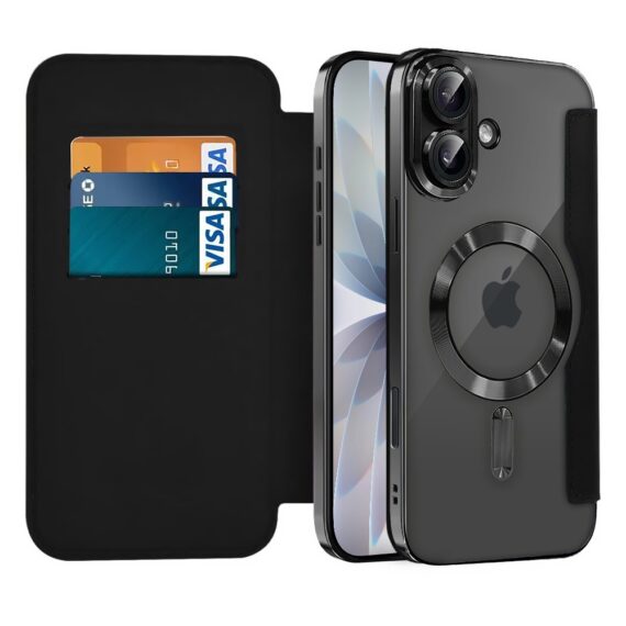 Etui do iPhone 17 typu książka Book Magsafe Lens Protect, z klapką, czarne (3)