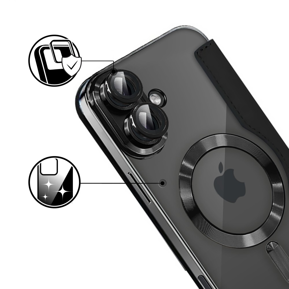 Etui do iPhone 17 typu książka Book Magsafe Lens Protect, z klapką, czarne (5)