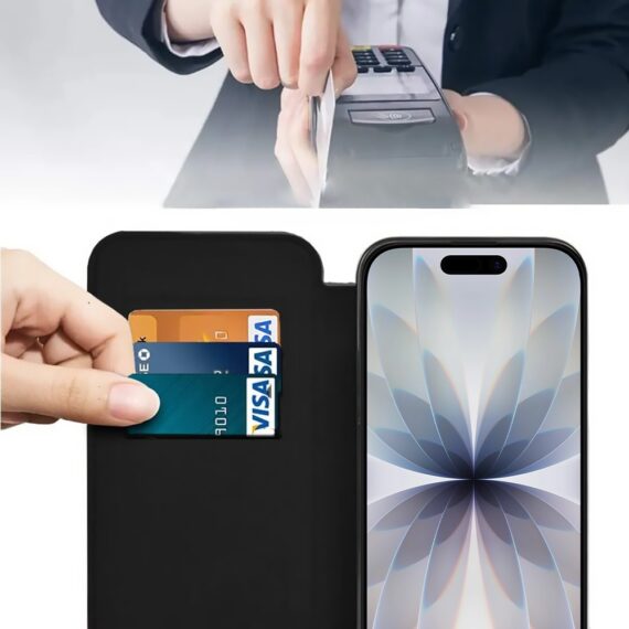 Etui do iPhone 17 typu książka Book Magsafe Lens Protect, z klapką, czarne (8)