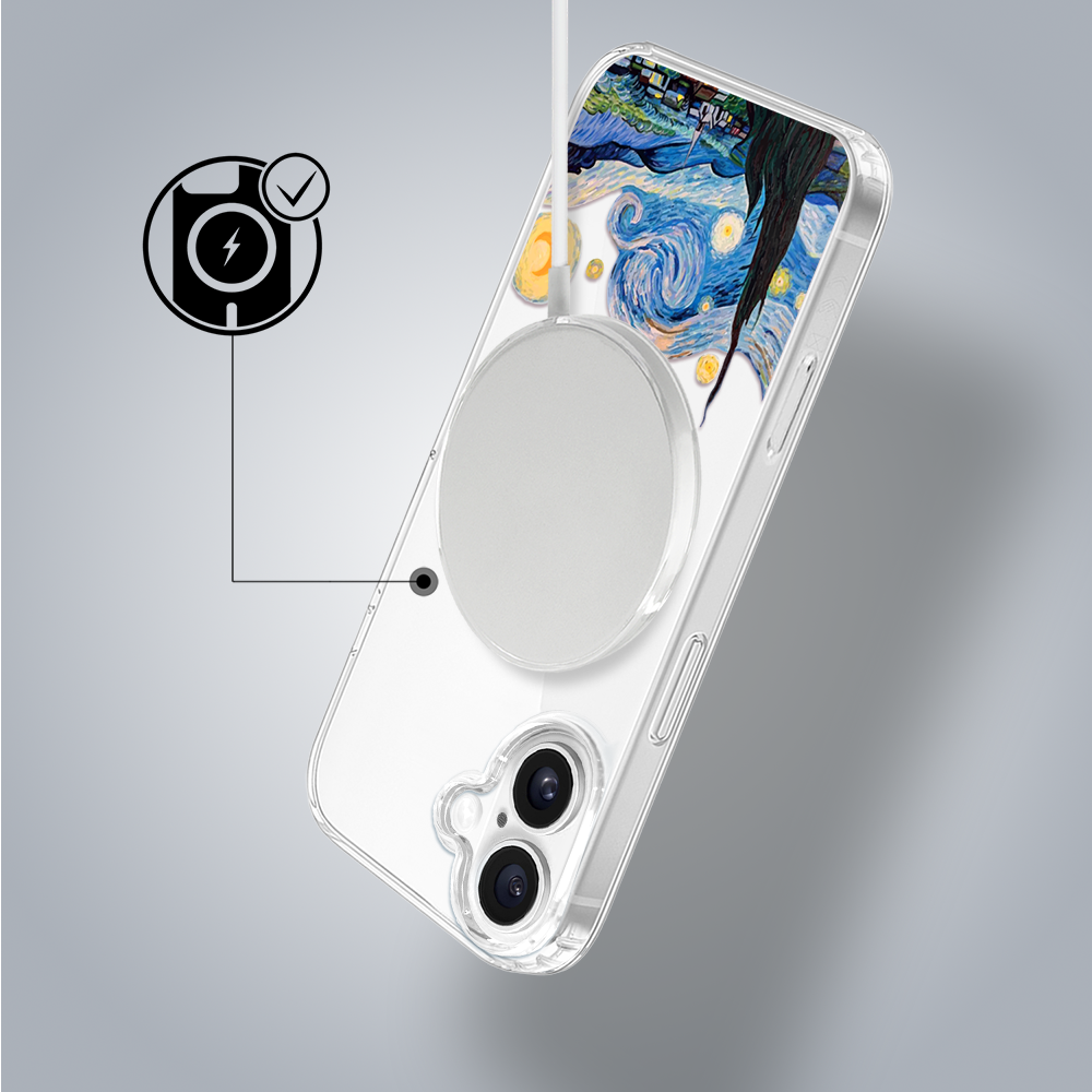 Etui do iPhone 17 z MagSafe, obraz Van Gogh, przeźroczyste 17-1