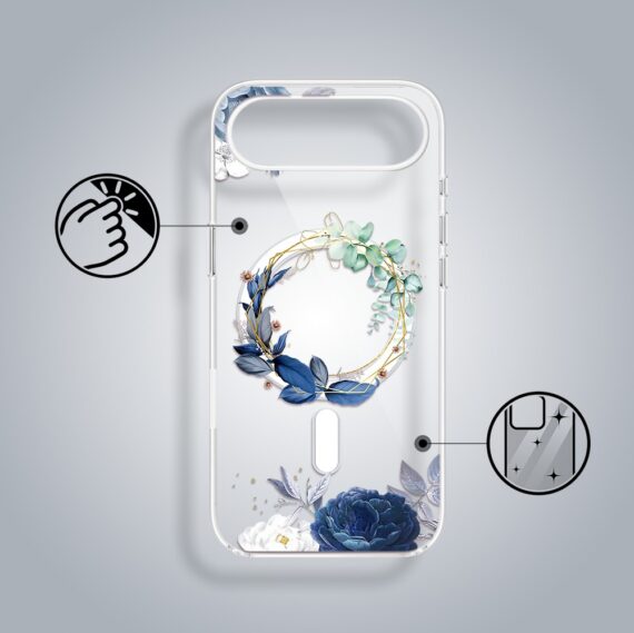 Etui do iPhone Air, Flower MagSafe, niebieskie kwiaty, przeźroczyste Air-1