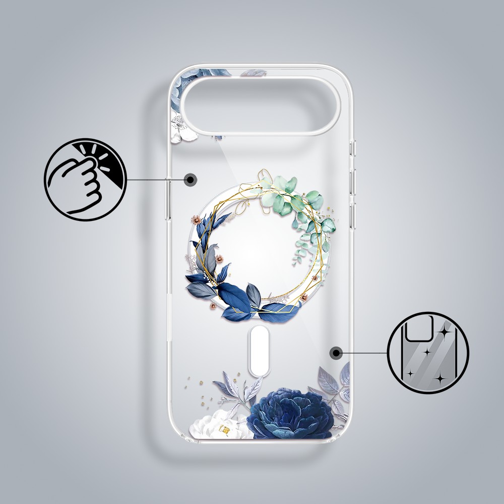 Etui do iPhone Air, Flower MagSafe, niebieskie kwiaty, przeźroczyste Air-1